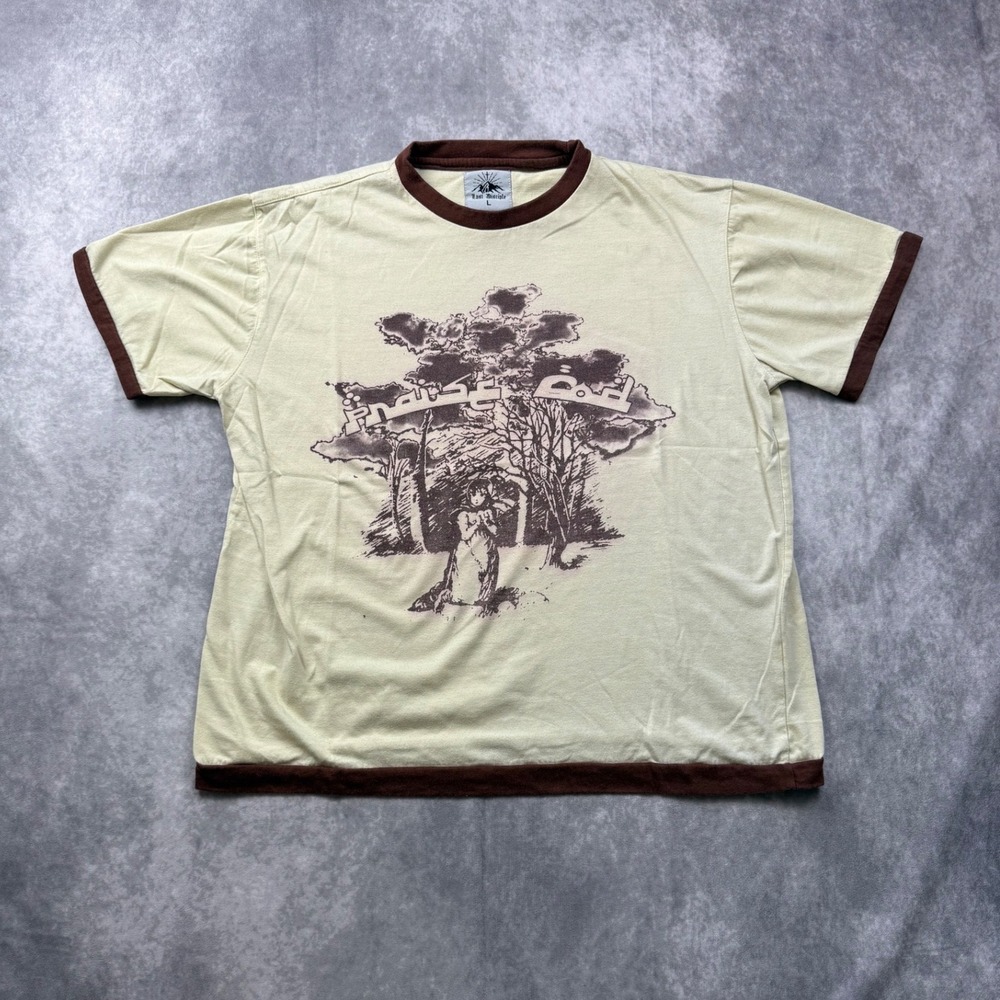 Last Disciple Graphic Ringer Tee Cream Brown Mens Large Short Sleeve Shirt